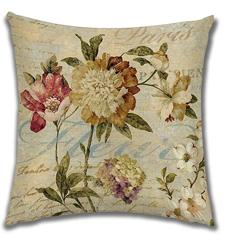 Primrose Linen Botanical Cushion Cover - 40 x 40cm Cover Only / Ravenna Auburn