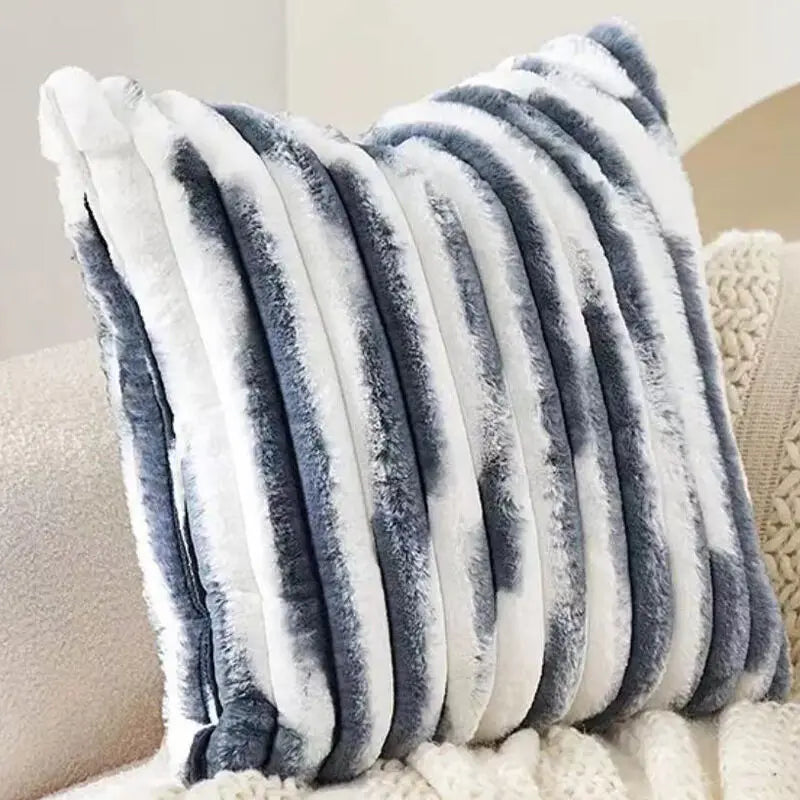 Sable Faux Fur Stripe Cushion Cover - 45 x 45cm / Celadon Maison