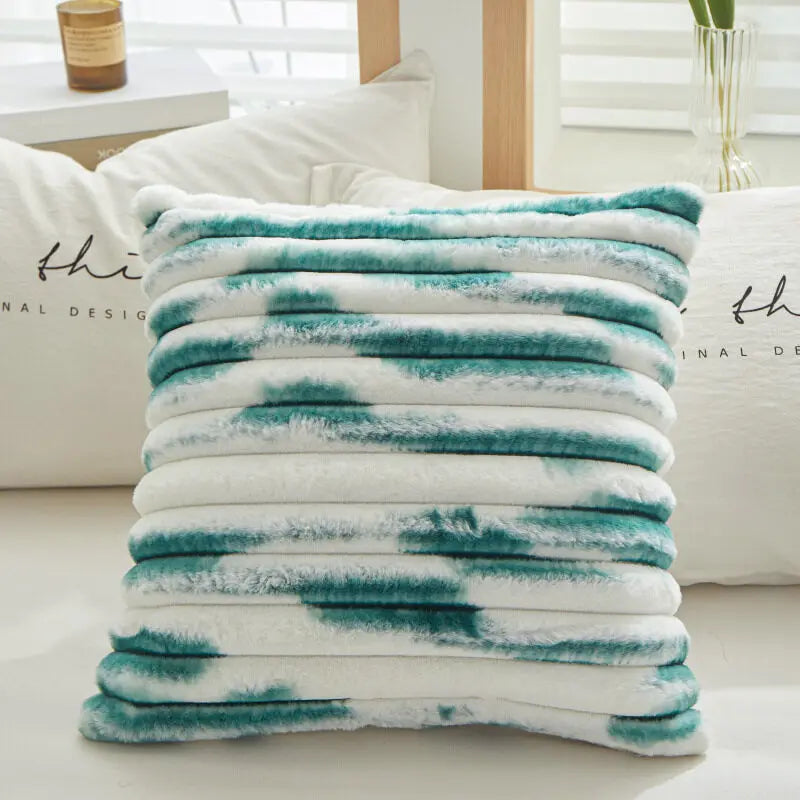 Sable Faux Fur Stripe Cushion Cover - 45 x 45cm / Celeste Ciel