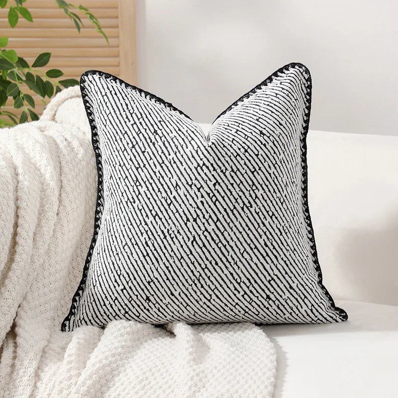 Savile Cotton-Linen Embroidered Cushion Cover - 30 x 50cm Cover Only / Mayfair Ciel