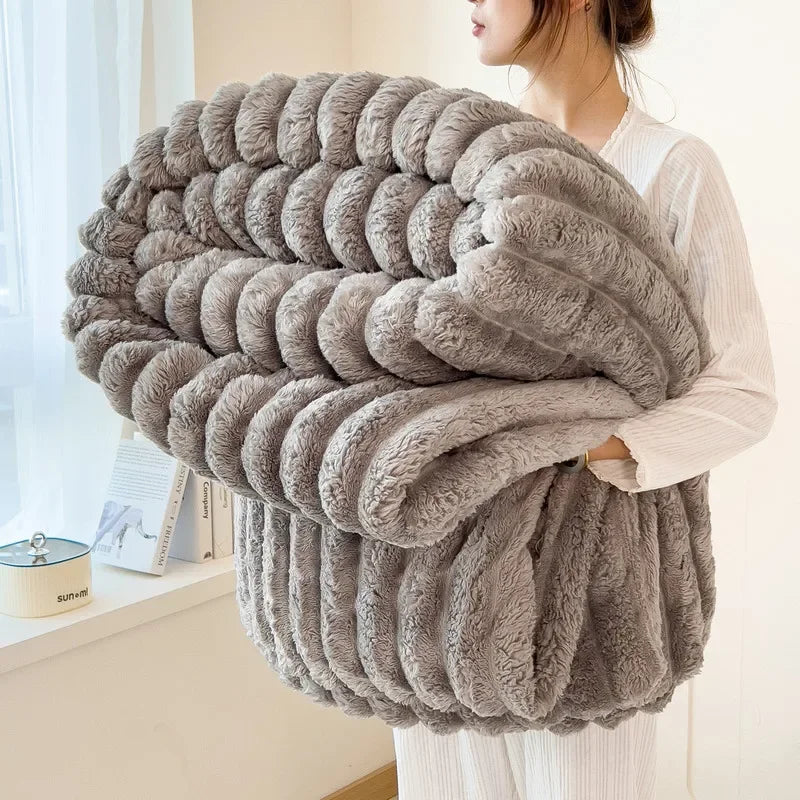 Shoreham Plush Fleece Stripe Throw - 100 x 150cm / Harbour Auburn
