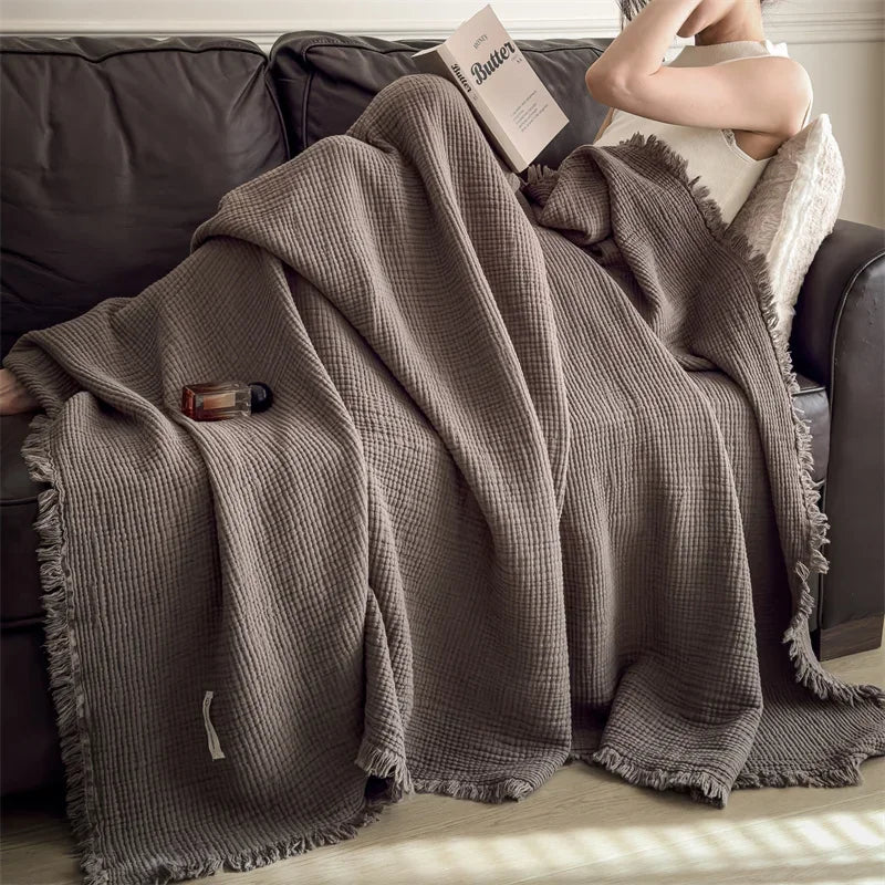 Tide Cotton Tassel Throw - 100 x 150cm / Deep Brown