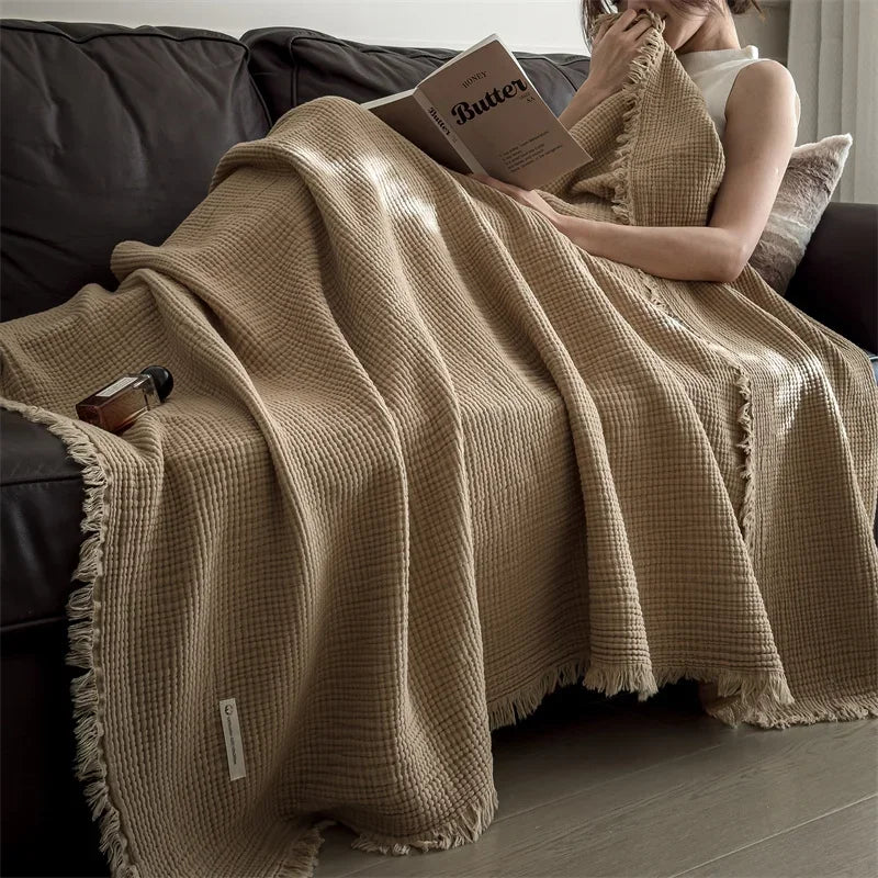Tide Cotton Tassel Throw - 100 x 150cm / Khaki