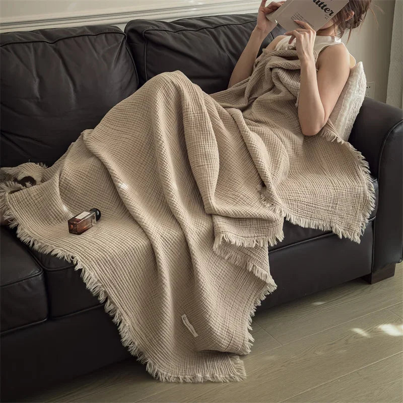 Tide Cotton Tassel Throw - 100 x 150cm / Light Brown