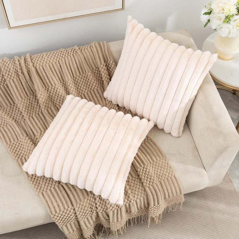 Velin Faux Fur Stripe Cushion Cover - Riviera