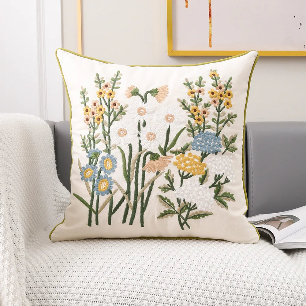 Verbena Cotton Botanical Cushion Cover - 30 x 50cm Cover Only / Seabrook Cavendish