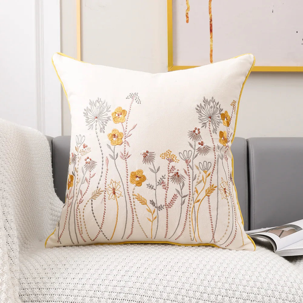 Verbena Cotton Botanical Cushion Cover - 45 x 45cm Cover Only / Valette Somerset