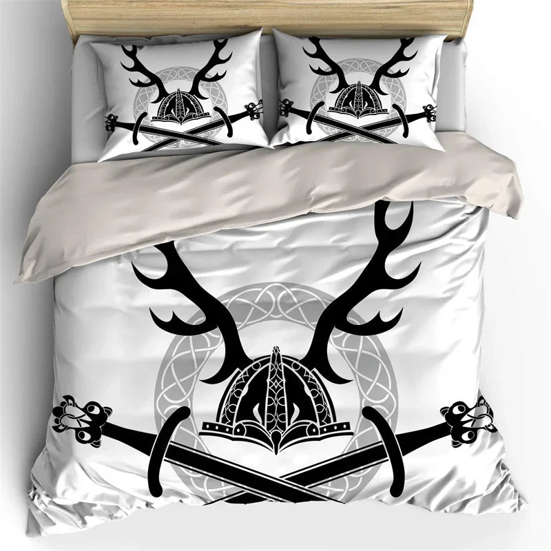 Viking Motif Duvet Cover Set - UK Single / Opaline Eden