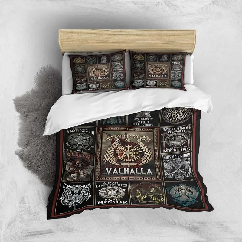 Viking Motif Duvet Cover Set - UK Single / Ravenna Belle