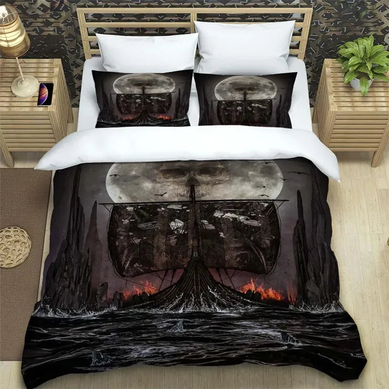 Viking Motif Duvet Cover Set - UK Single / Wisteria Eden