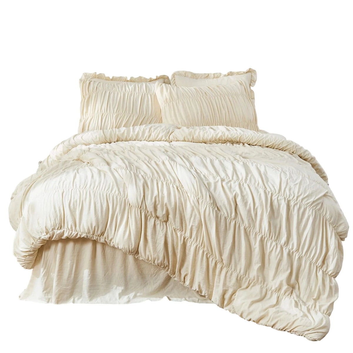 Winterley Plush Ruffle Duvet Cover Set - UK Single / Beige