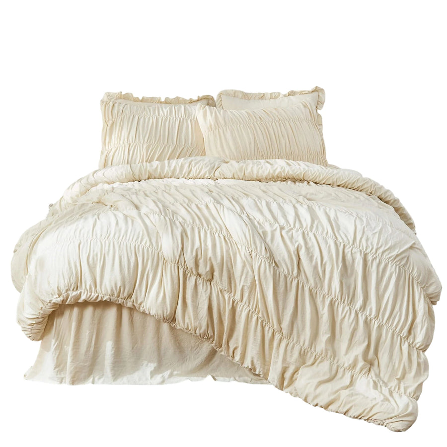 Winterley Plush Ruffle Duvet Cover Set - UK Single / Beige