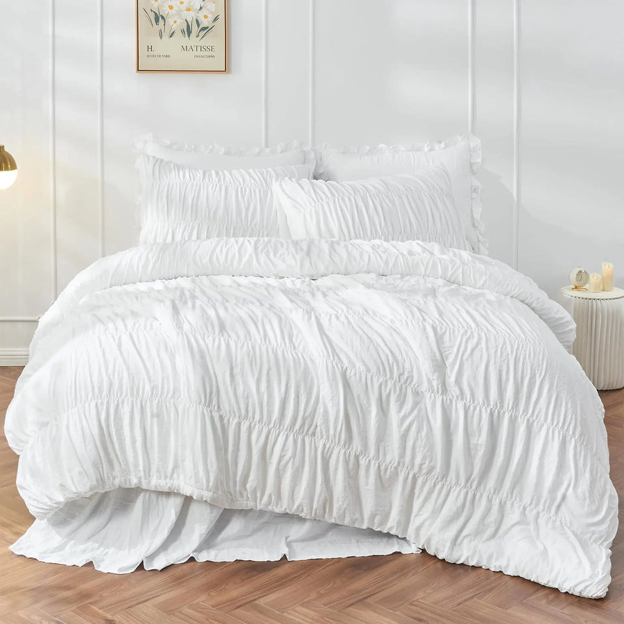 Winterley Plush Ruffle Duvet Cover Set - UK Single / Ivory